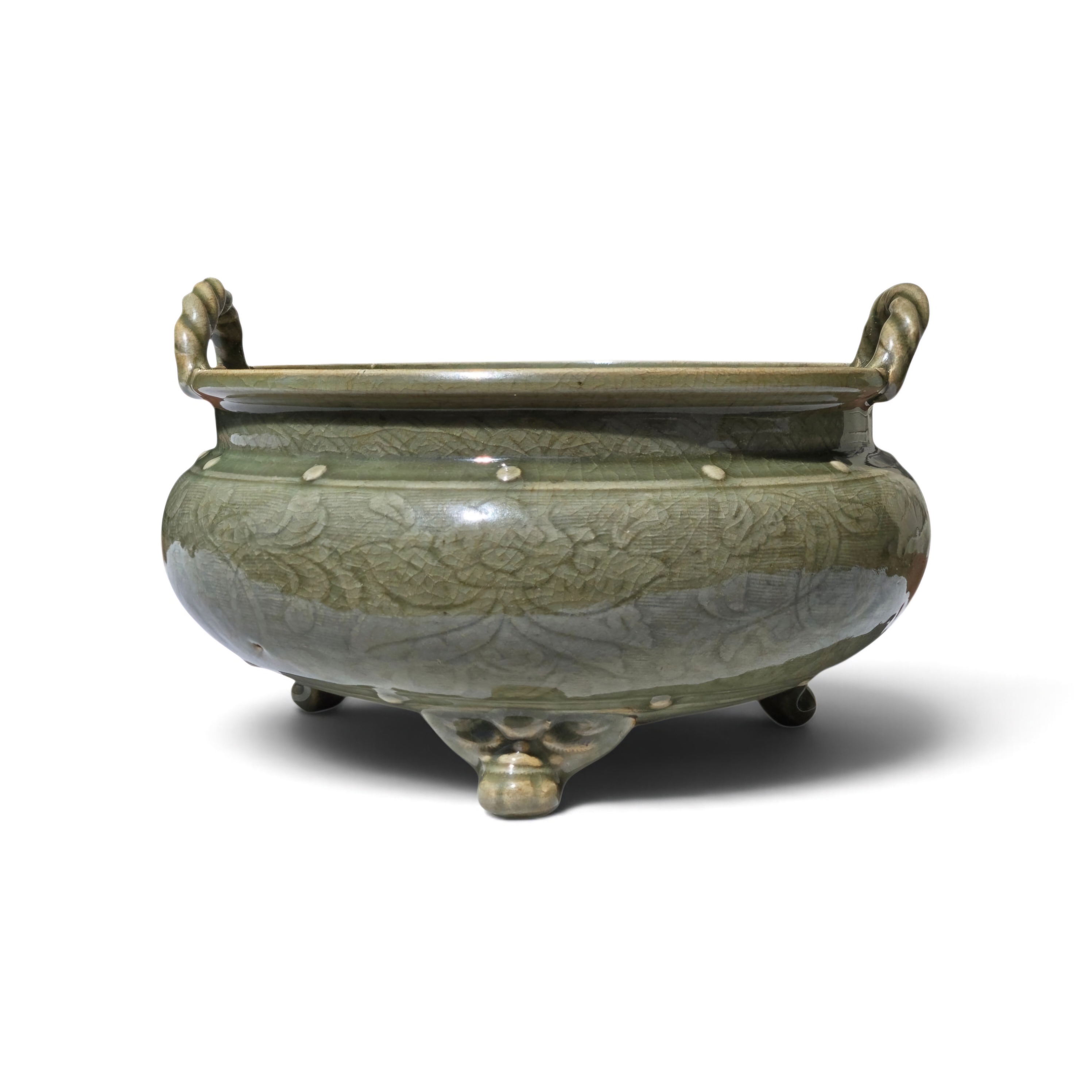 Monumental 15/16th Century Ming Dynasty Longquan Celadon Tripod Censer